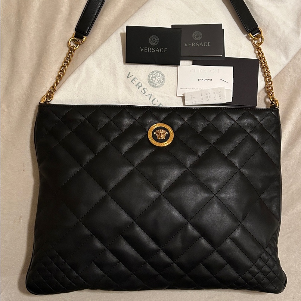 Versace Borsa Nappa Trapuntata Black Quilted Leather Shoulder Bag - Like NEW!